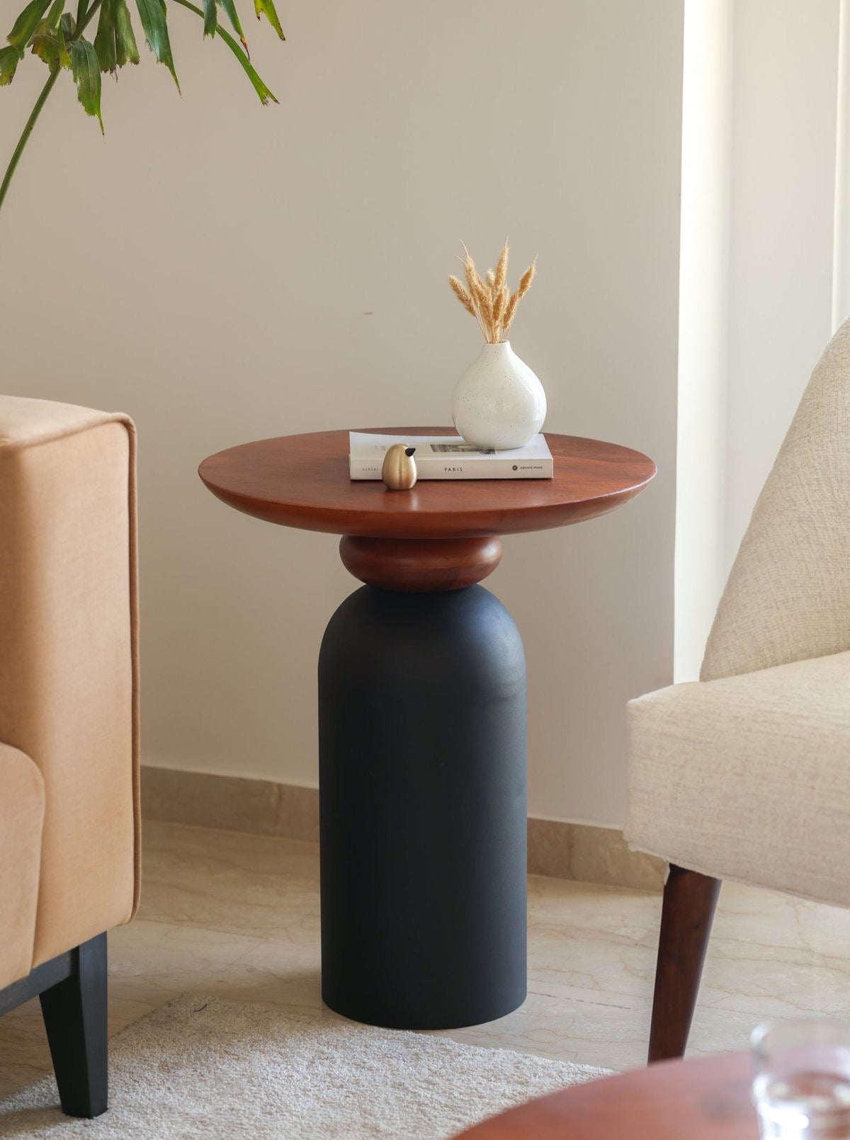 Noire Round Pedestal Side Table